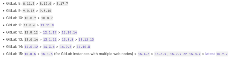 GitLab version upgrade paths.