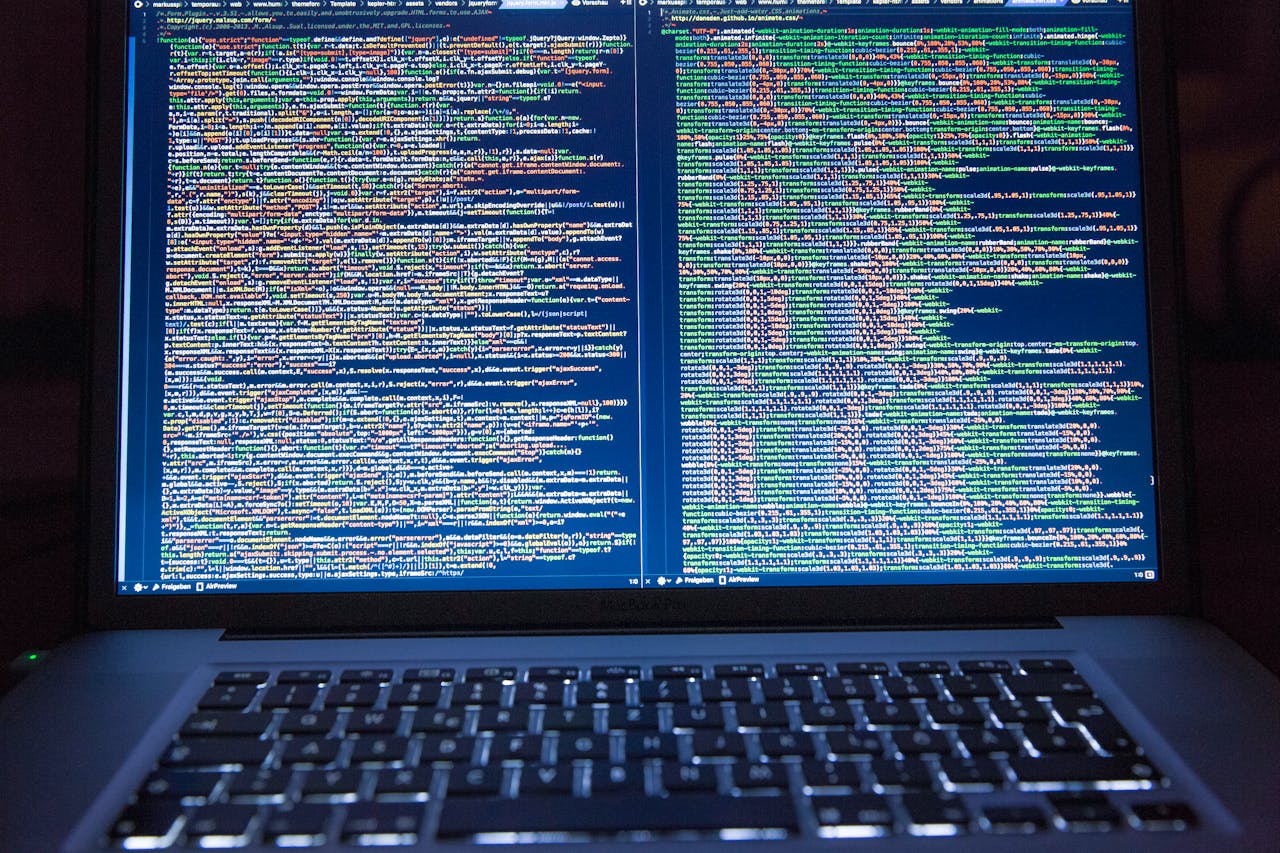 Code on a laptop screen.